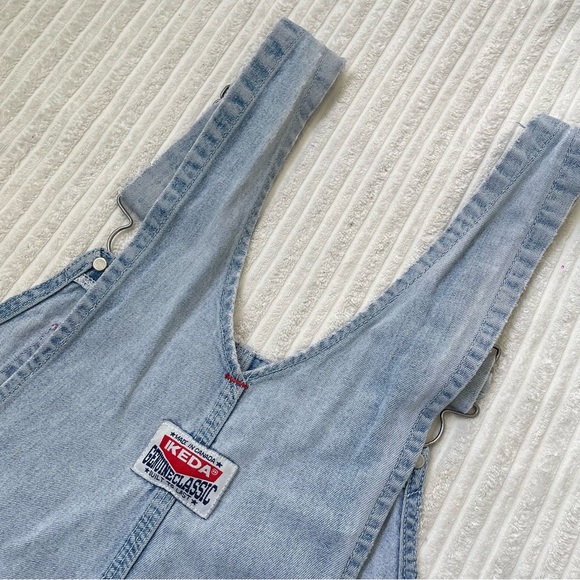 Vintage Ikeda Light Blue Washed Denim Bib Short Overalls | Size L - Picture 6 of 9